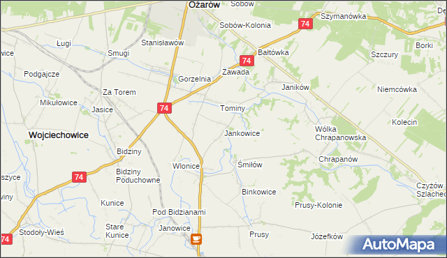 mapa Jankowice gmina Ożarów, Jankowice gmina Ożarów na mapie Targeo