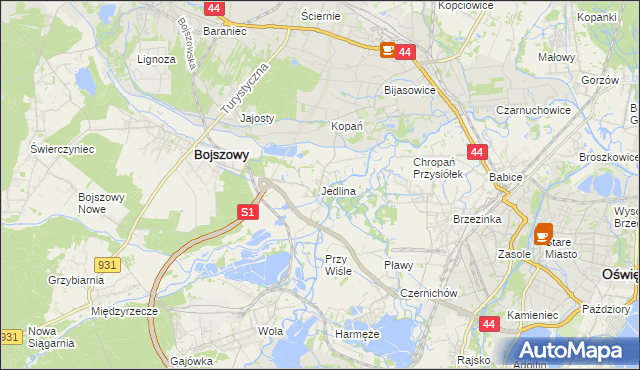 mapa Jedlina gmina Bojszowy, Jedlina gmina Bojszowy na mapie Targeo