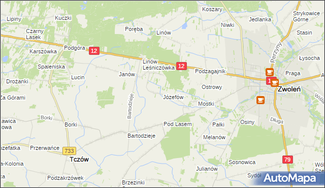 mapa Józefów gmina Tczów, Józefów gmina Tczów na mapie Targeo