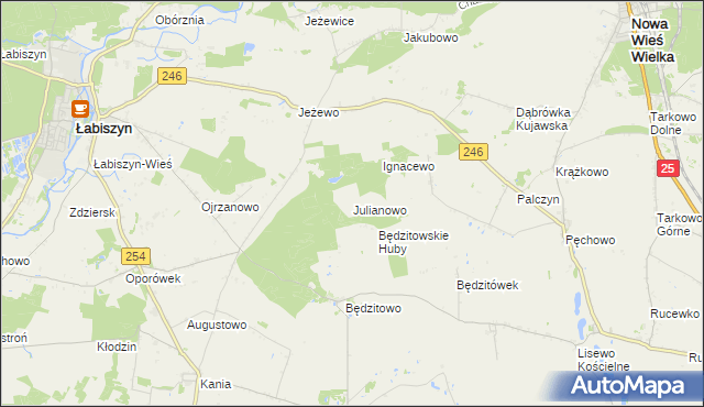 mapa Julianowo gmina Złotniki Kujawskie, Julianowo gmina Złotniki Kujawskie na mapie Targeo