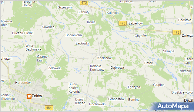 mapa Kociszew gmina Zelów, Kociszew gmina Zelów na mapie Targeo