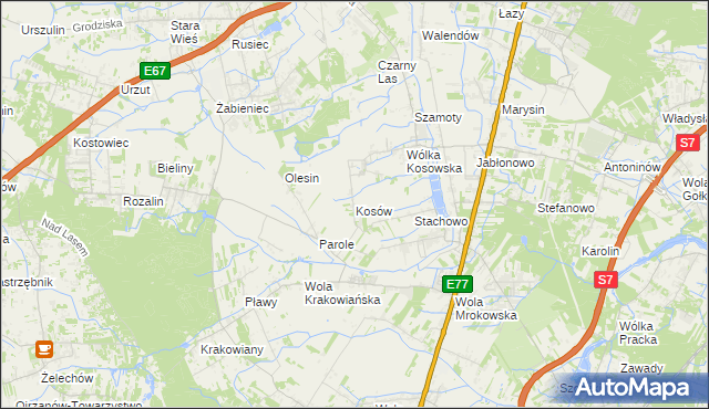 mapa Kosów gmina Lesznowola, Kosów gmina Lesznowola na mapie Targeo