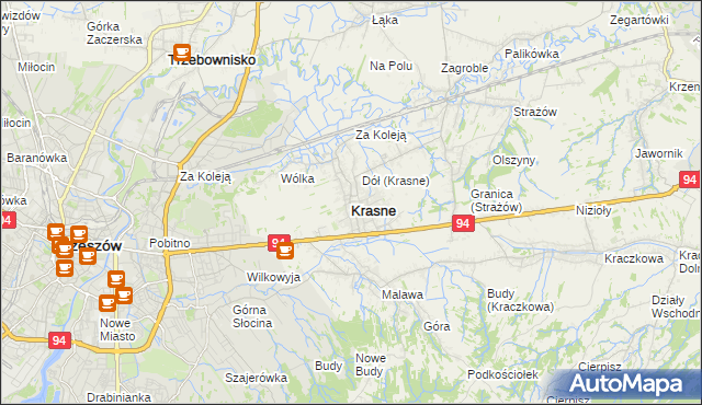 mapa Krasne powiat rzeszowski, Krasne powiat rzeszowski na mapie Targeo