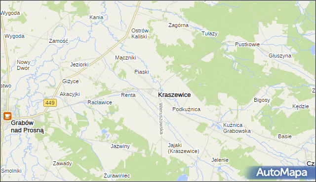 mapa Kraszewice powiat ostrzeszowski, Kraszewice powiat ostrzeszowski na mapie Targeo