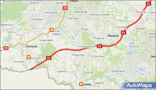 mapa Krostoszowice, Krostoszowice na mapie Targeo