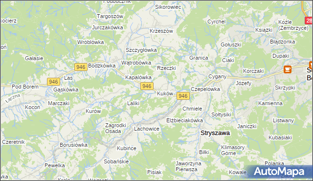 mapa Kuków gmina Stryszawa, Kuków gmina Stryszawa na mapie Targeo