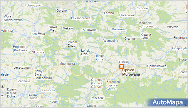 mapa Lipnica Górna gmina Lipnica Murowana, Lipnica Górna gmina Lipnica Murowana na mapie Targeo