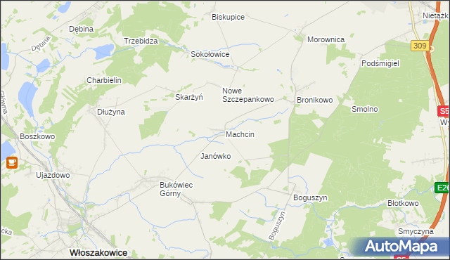 mapa Machcin gmina Śmigiel, Machcin gmina Śmigiel na mapie Targeo