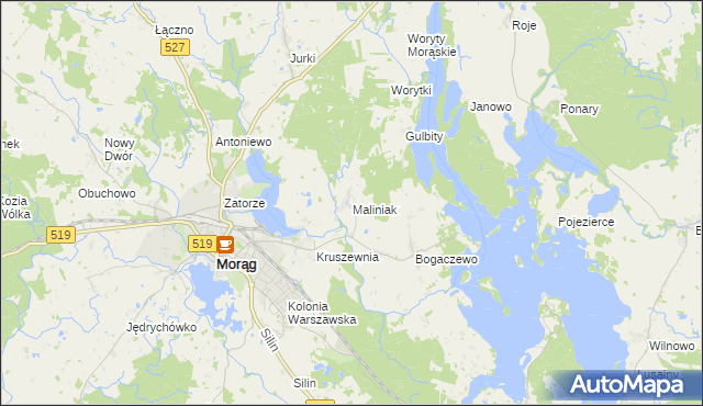 mapa Maliniak gmina Morąg, Maliniak gmina Morąg na mapie Targeo