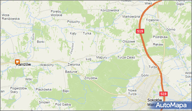 mapa Mazury gmina Raniżów, Mazury gmina Raniżów na mapie Targeo