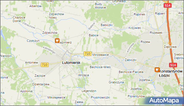 mapa Mirosławice gmina Lutomiersk, Mirosławice gmina Lutomiersk na mapie Targeo