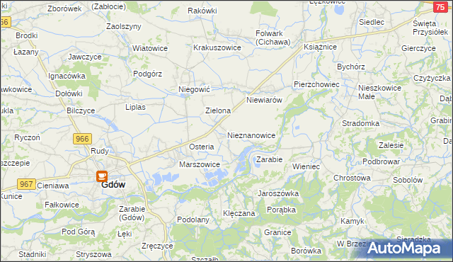 mapa Nieznanowice gmina Gdów, Nieznanowice gmina Gdów na mapie Targeo