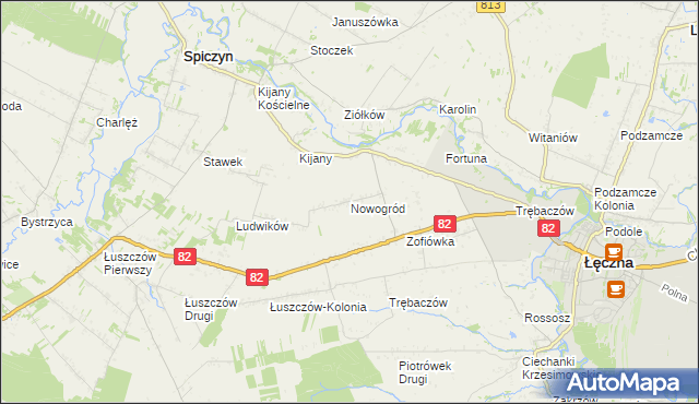 mapa Nowogród gmina Łęczna, Nowogród gmina Łęczna na mapie Targeo