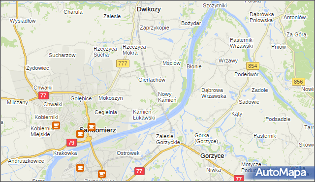 mapa Nowy Kamień gmina Dwikozy, Nowy Kamień gmina Dwikozy na mapie Targeo