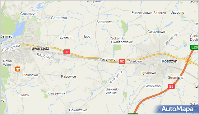 mapa Paczkowo gmina Swarzędz, Paczkowo gmina Swarzędz na mapie Targeo