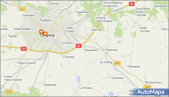 mapa Pawłówko gmina Chojnice, Pawłówko gmina Chojnice na mapie Targeo