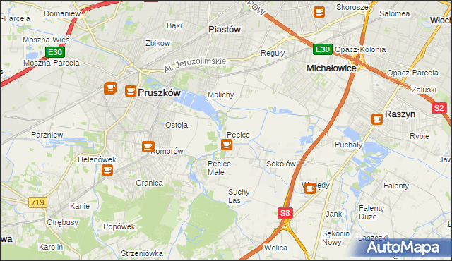 mapa Pęcice, Pęcice na mapie Targeo