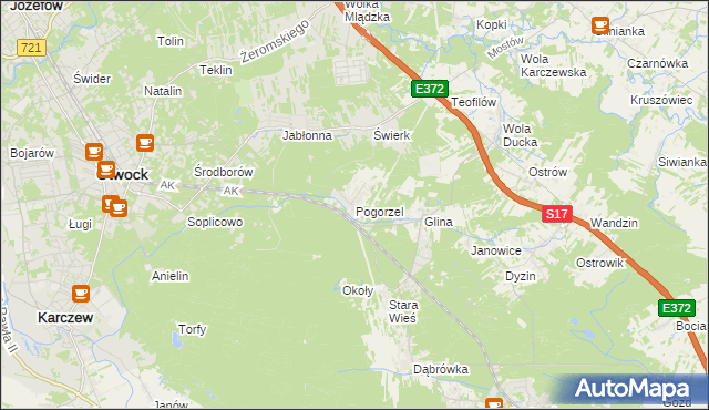 mapa Pogorzel gmina Celestynów, Pogorzel gmina Celestynów na mapie Targeo