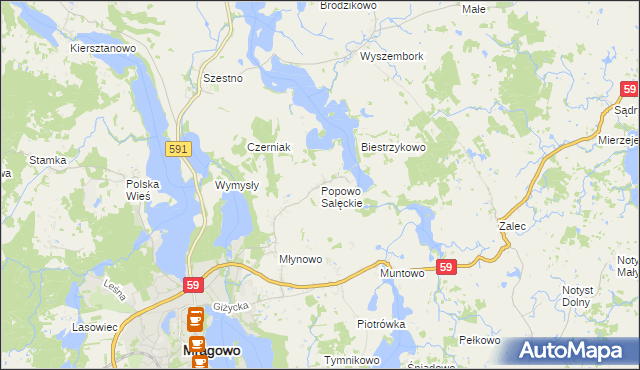 mapa Popowo Salęckie, Popowo Salęckie na mapie Targeo