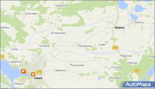 mapa Potrzebowo gmina Wijewo, Potrzebowo gmina Wijewo na mapie Targeo