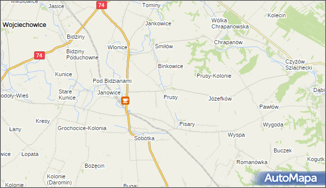 mapa Prusy gmina Ożarów, Prusy gmina Ożarów na mapie Targeo