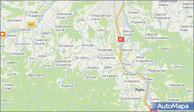 mapa Przysietnica gmina Stary Sącz, Przysietnica gmina Stary Sącz na mapie Targeo