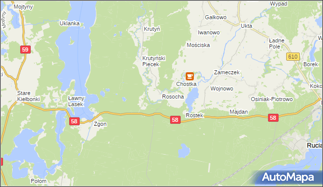 mapa Rosocha gmina Piecki, Rosocha gmina Piecki na mapie Targeo