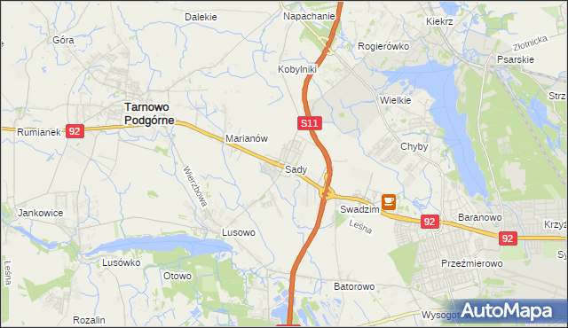 mapa Sady gmina Tarnowo Podgórne, Sady gmina Tarnowo Podgórne na mapie Targeo