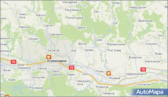 mapa Siedlec gmina Krzeszowice, Siedlec gmina Krzeszowice na mapie Targeo
