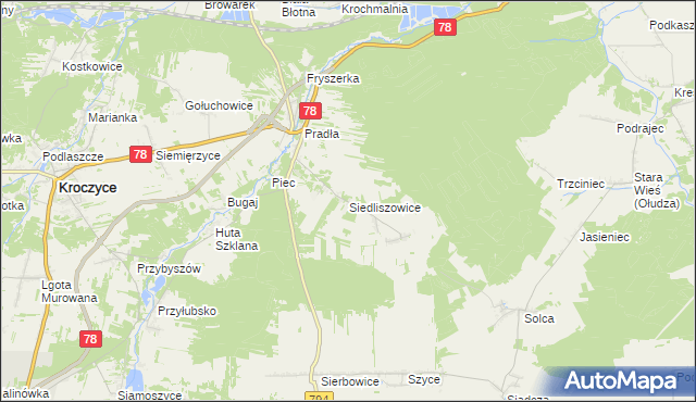 mapa Siedliszowice gmina Kroczyce, Siedliszowice gmina Kroczyce na mapie Targeo