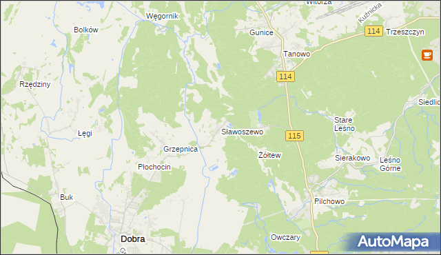 mapa Sławoszewo gmina Dobra (Szczecińska), Sławoszewo gmina Dobra (Szczecińska) na mapie Targeo