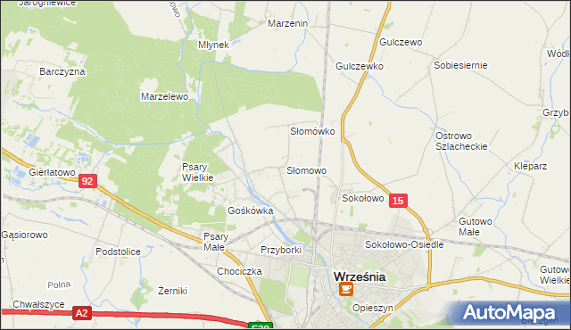 mapa Słomowo gmina Września, Słomowo gmina Września na mapie Targeo