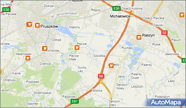 mapa Sokołów gmina Michałowice, Sokołów gmina Michałowice na mapie Targeo