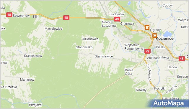 mapa Stanisławice gmina Kozienice, Stanisławice gmina Kozienice na mapie Targeo