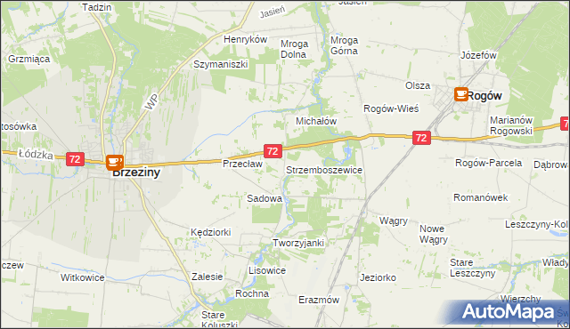 mapa Strzemboszewice, Strzemboszewice na mapie Targeo