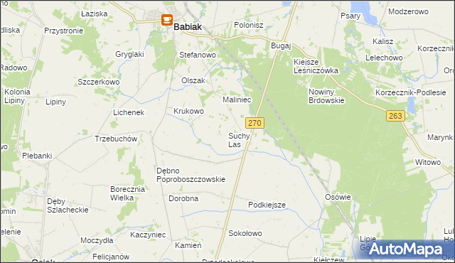 mapa Suchy Las gmina Babiak, Suchy Las gmina Babiak na mapie Targeo