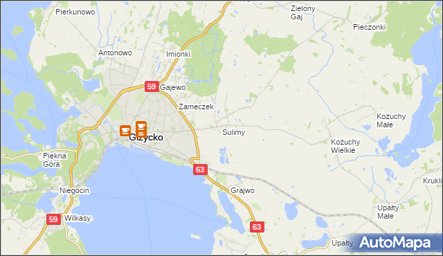 mapa Sulimy gmina Giżycko, Sulimy gmina Giżycko na mapie Targeo