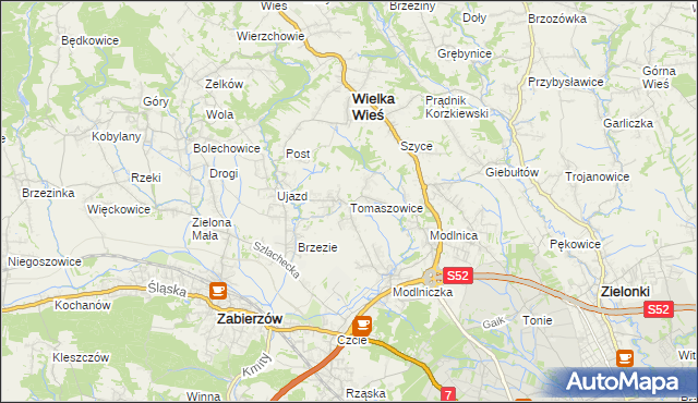 mapa Tomaszowice gmina Wielka Wieś, Tomaszowice gmina Wielka Wieś na mapie Targeo