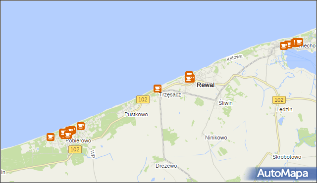 mapa Trzęsacz gmina Rewal, Trzęsacz gmina Rewal na mapie Targeo