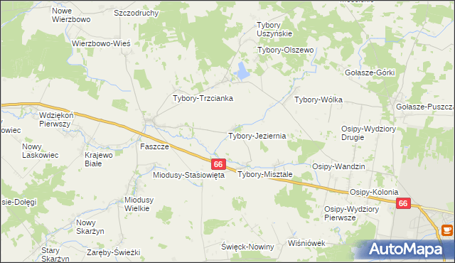 mapa Tybory-Jeziernia, Tybory-Jeziernia na mapie Targeo