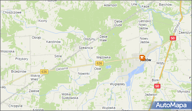 mapa Wężówka gmina Jadów, Wężówka gmina Jadów na mapie Targeo