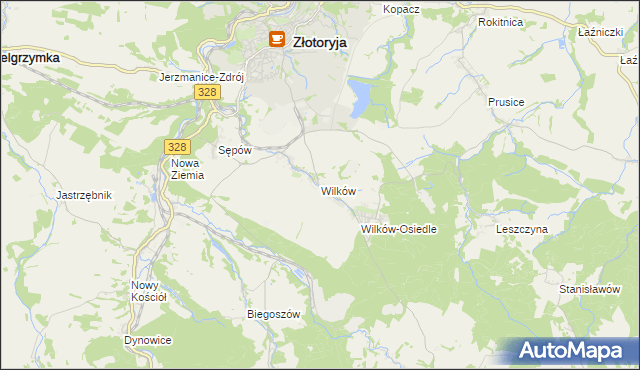 mapa Wilków gmina Złotoryja, Wilków gmina Złotoryja na mapie Targeo