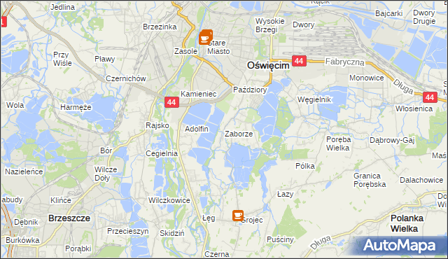 mapa Zaborze gmina Oświęcim, Zaborze gmina Oświęcim na mapie Targeo
