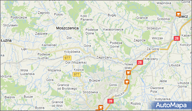 mapa Zagórzany gmina Gorlice, Zagórzany gmina Gorlice na mapie Targeo