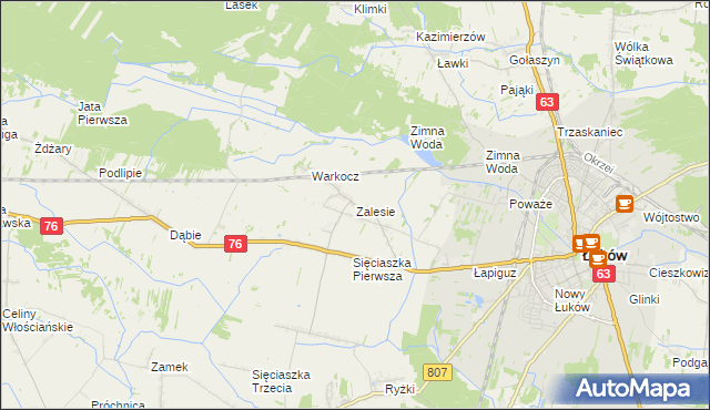 mapa Zalesie gmina Łuków, Zalesie gmina Łuków na mapie Targeo