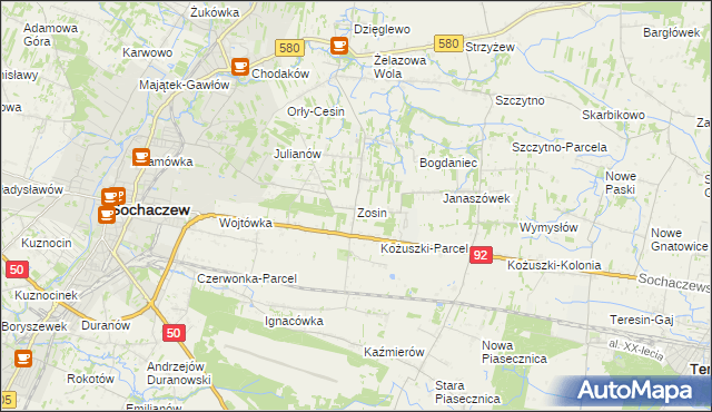 mapa Zosin gmina Sochaczew, Zosin gmina Sochaczew na mapie Targeo
