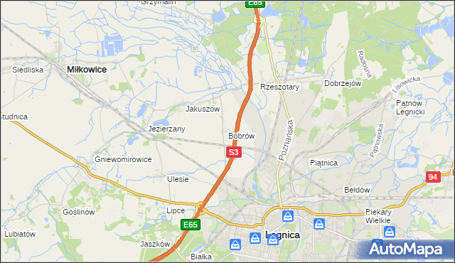 mapa Bobrów gmina Miłkowice, Bobrów gmina Miłkowice na mapie Targeo