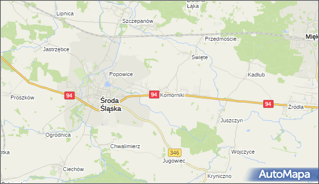 mapa Komorniki gmina Środa Śląska, Komorniki gmina Środa Śląska na mapie Targeo
