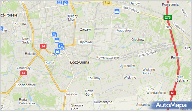 mapa Kowalszczyzna gmina Łódź, Kowalszczyzna gmina Łódź na mapie Targeo