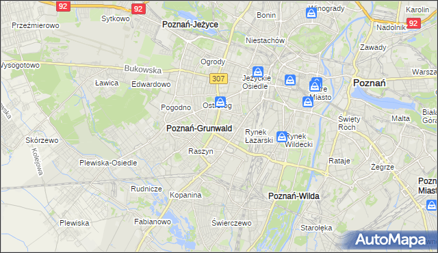 mapa Łazarz gmina Poznań, Łazarz gmina Poznań na mapie Targeo